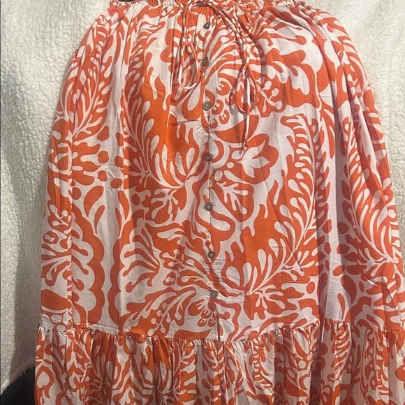 Women's Orange Floral Tiered Maxi Skirt - Picture 3 of 9